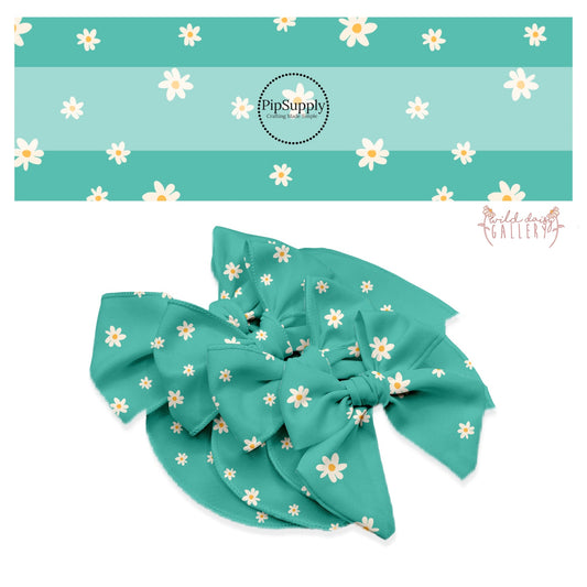 Scattered Daisy Aqua Bow Strips