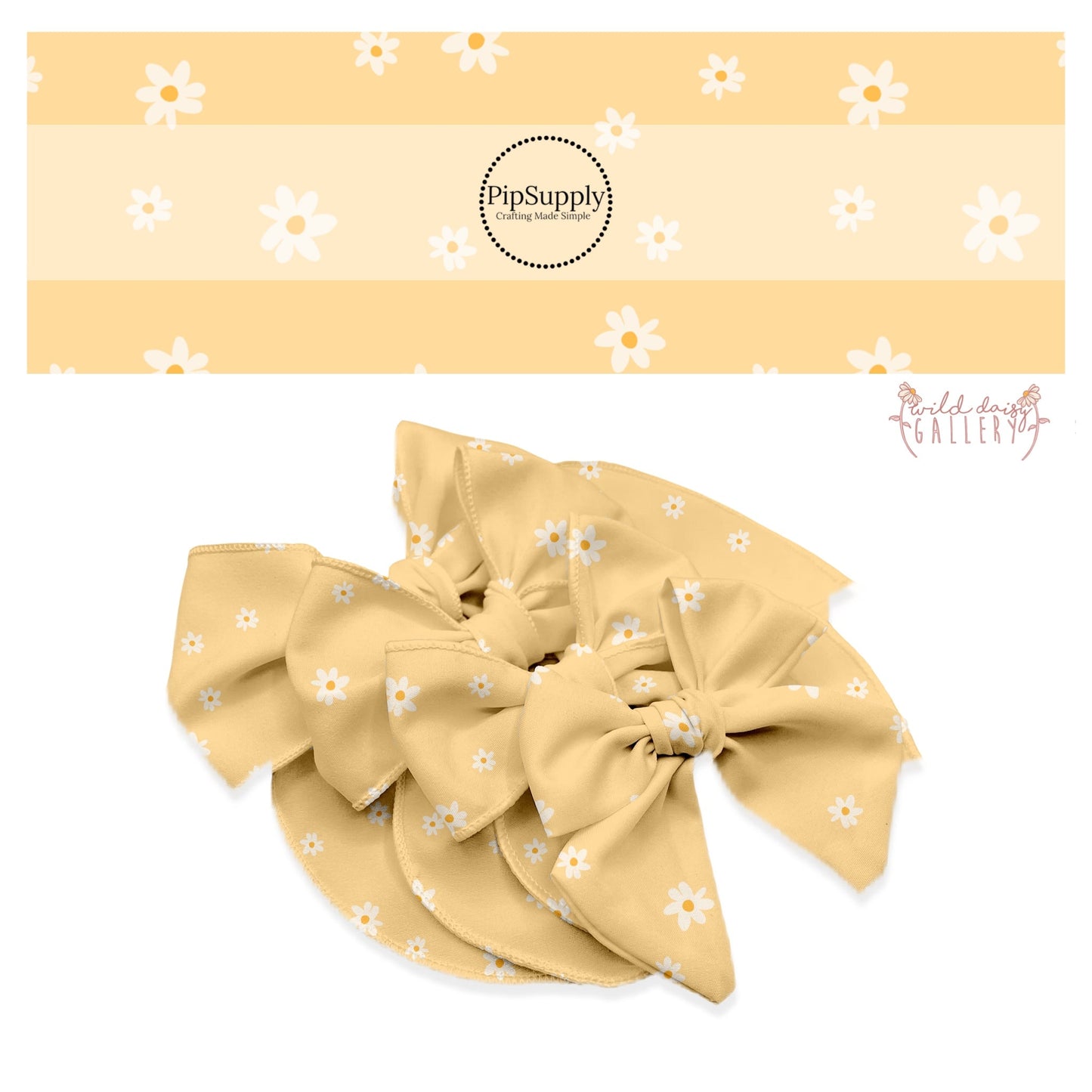 Scattered Daisy Pale Yellow Bow Strips